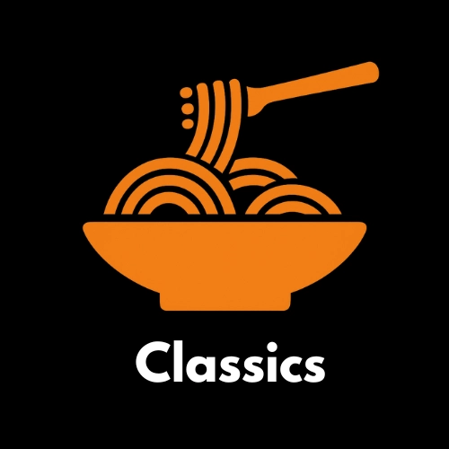 Icon of a pasta bowl with fork – representing classic Italian pasta recipes