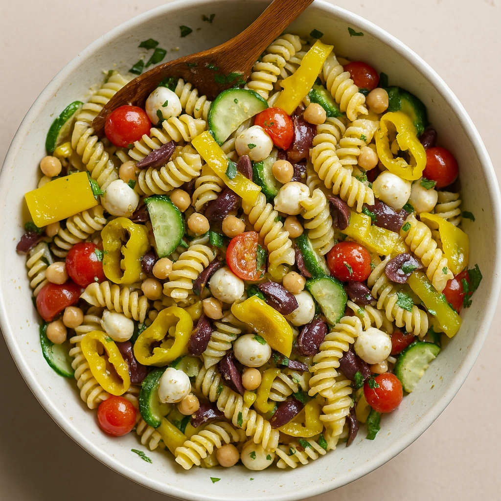 8afee71e-9bbe-4028-8d18-7f67ee567127_result protein pasta salad with chickpeas and cheese in bowl