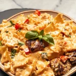 Marry Me Chicken Pasta served with garlic parmesan sauce