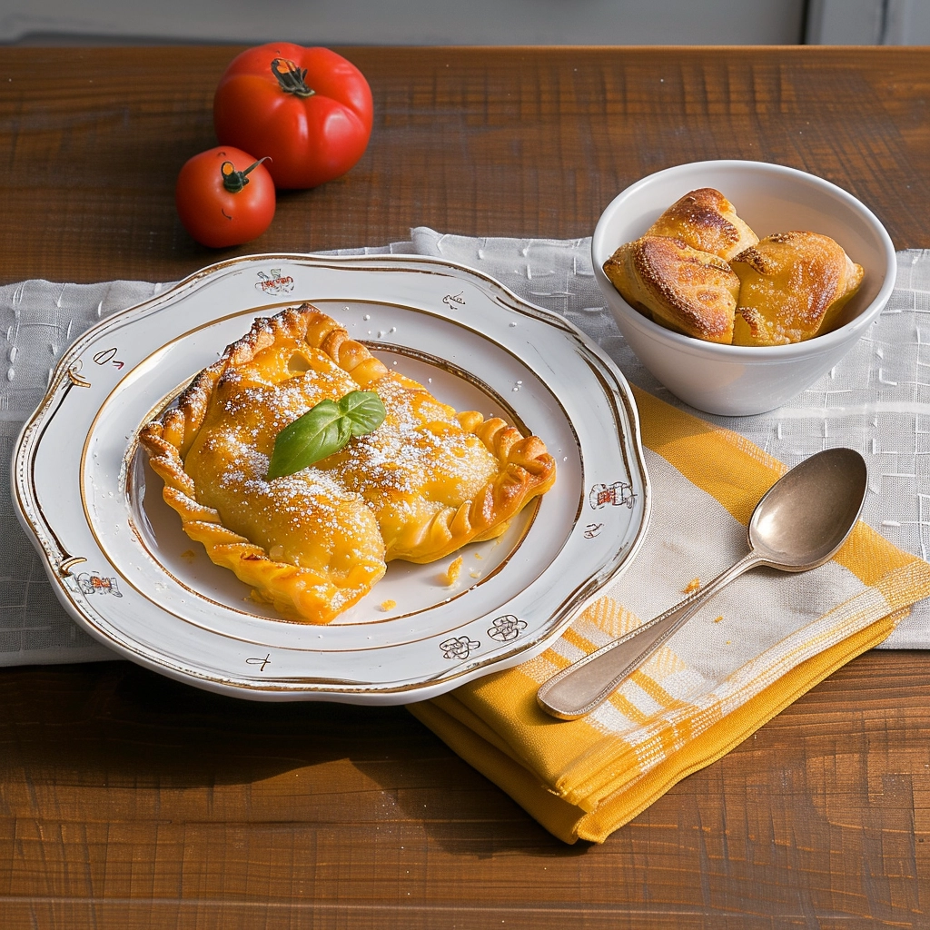 Mezzaluna pasta with eggplant sauce