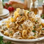 Sacchetti pasta with sage butter on rustic table