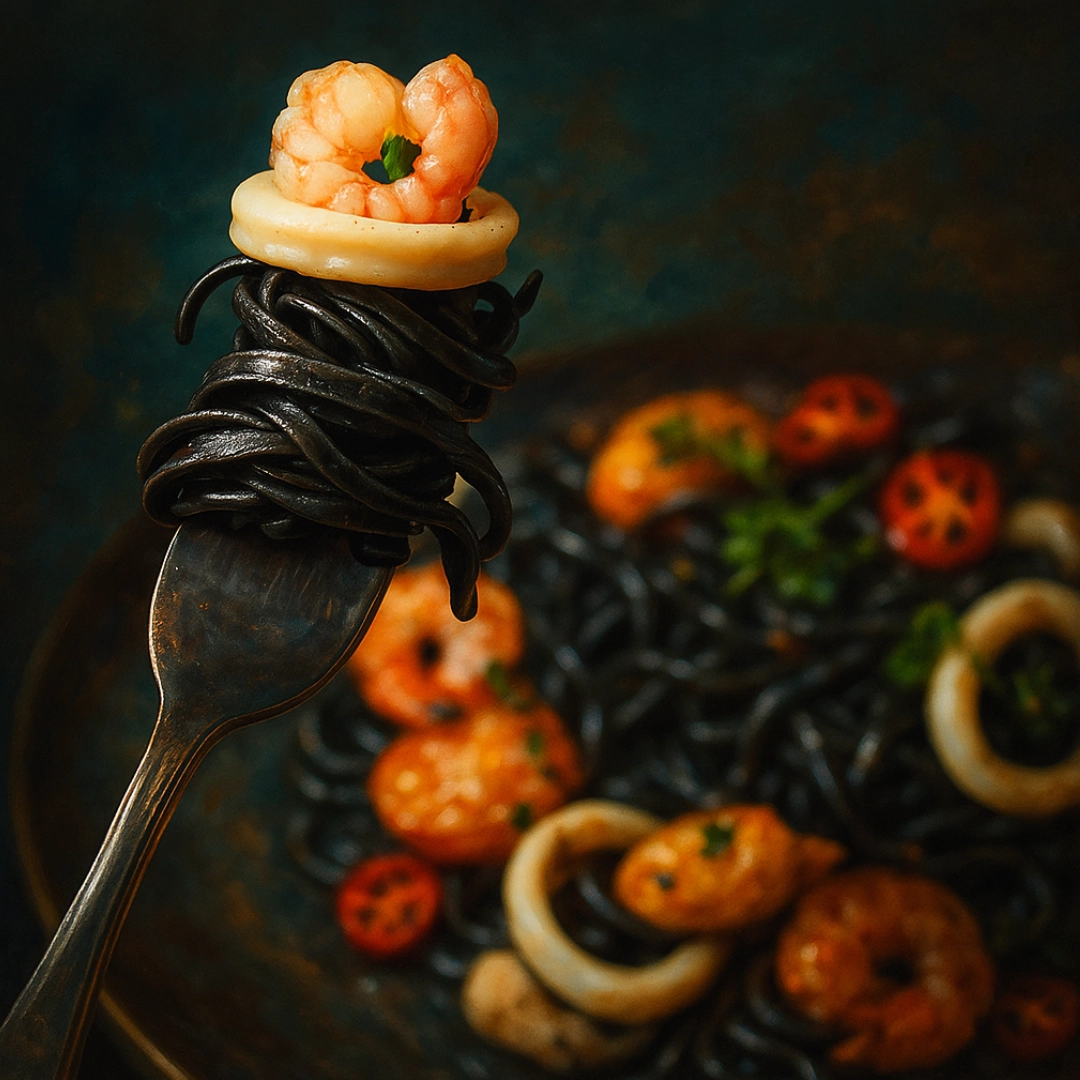squid-ink-pasta Squid ink pasta Halloween seafood recipe with shrimp and scallops