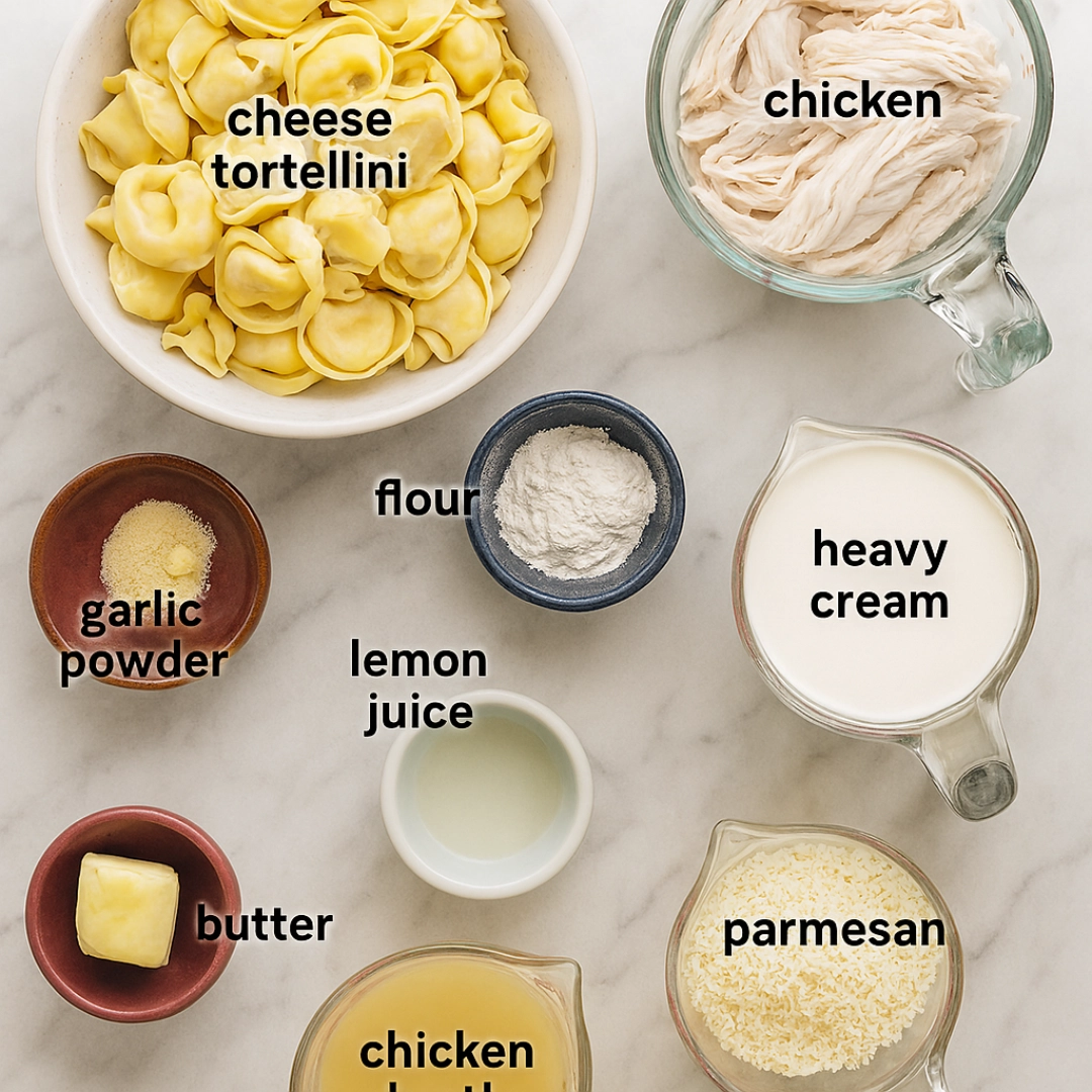 Chicken Tortellini Alfredo with Shredded Chicken and Tortellini Cooked tortellini and shredded chicken added into creamy Alfredo sauce for chicken tortellini Alfredo