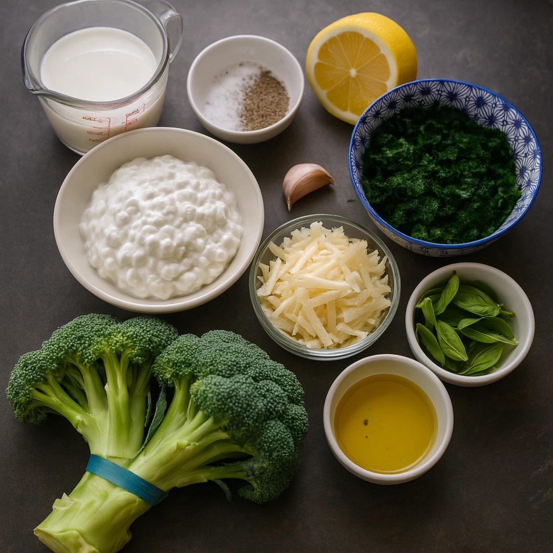 green-pasta-ingredients-broccoli-spinach.jpg ingredients for healthy green pasta sauce recipe