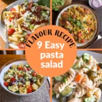 A colorful bowl of mixed pasta salad featuring rotini, vegetables, and herbs — the perfect representation of pasta salad recipes