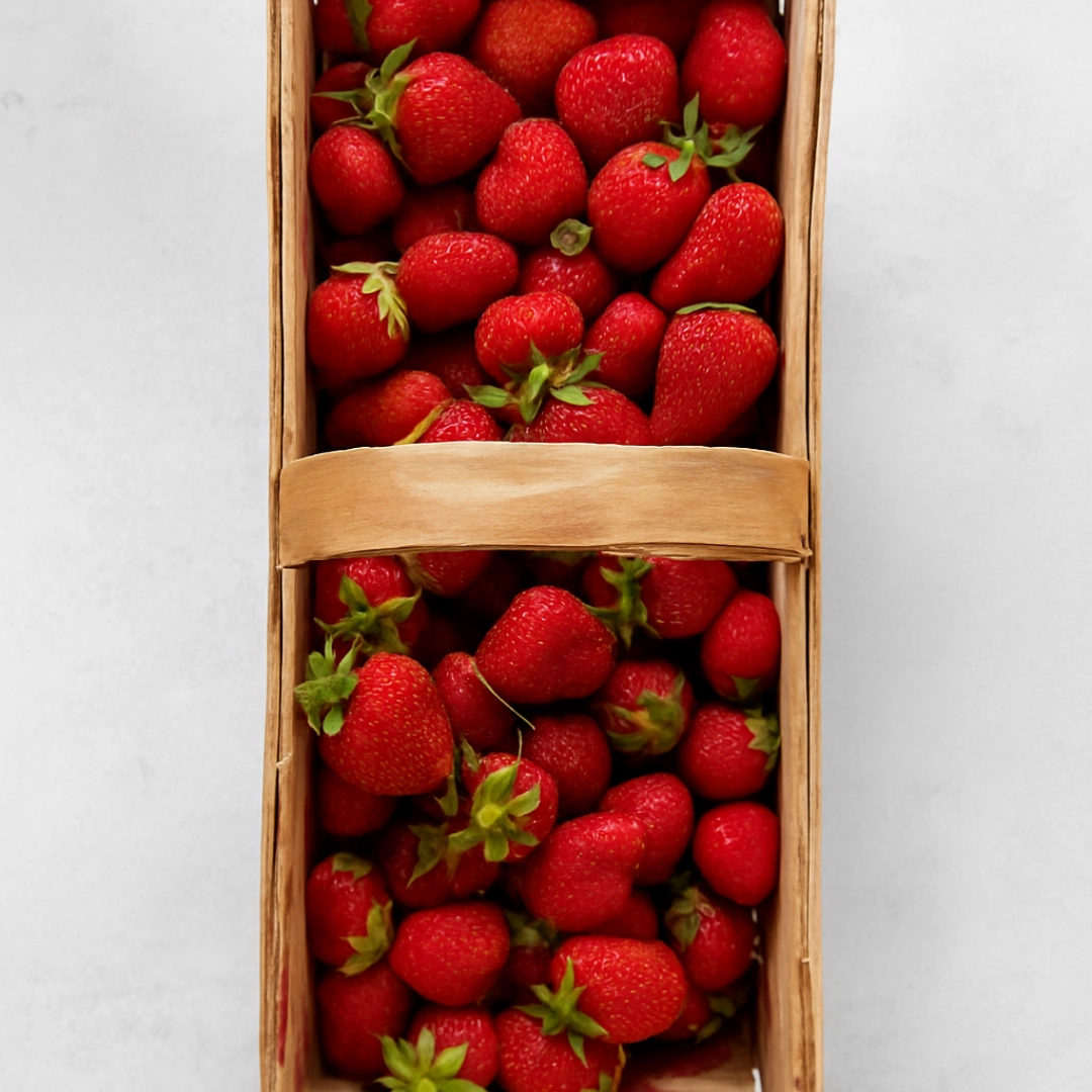 fresh-strawberries-for-polish-strawberry-pasta Fresh ripe strawberries in a wooden basket perfect for making Polish Strawberry Pasta or sweet strawberry sauce