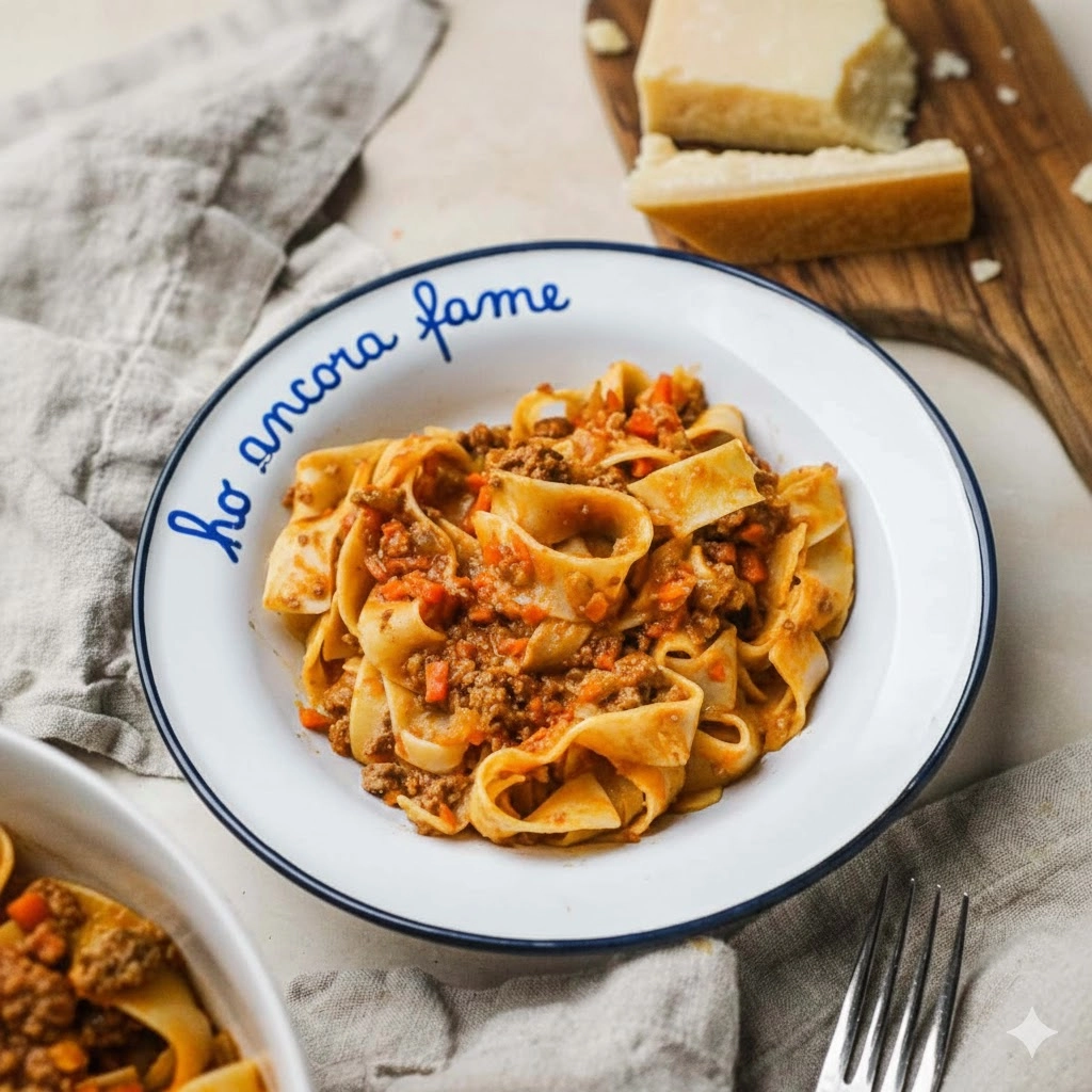 Pappardelle bolognese pasta with rich meat sauce