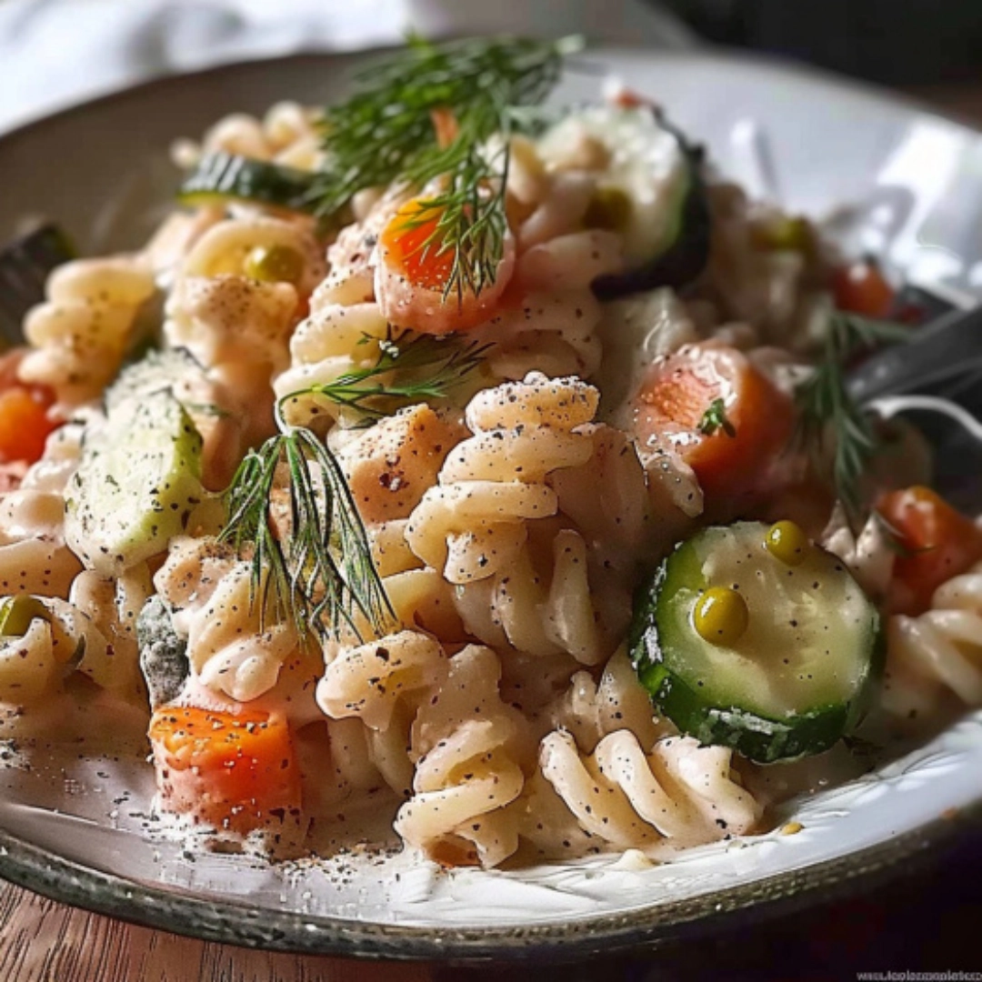 Dill Pickle Pasta Salad Recipe Dill pickle pasta salad with creamy dressing and crunchy pickles