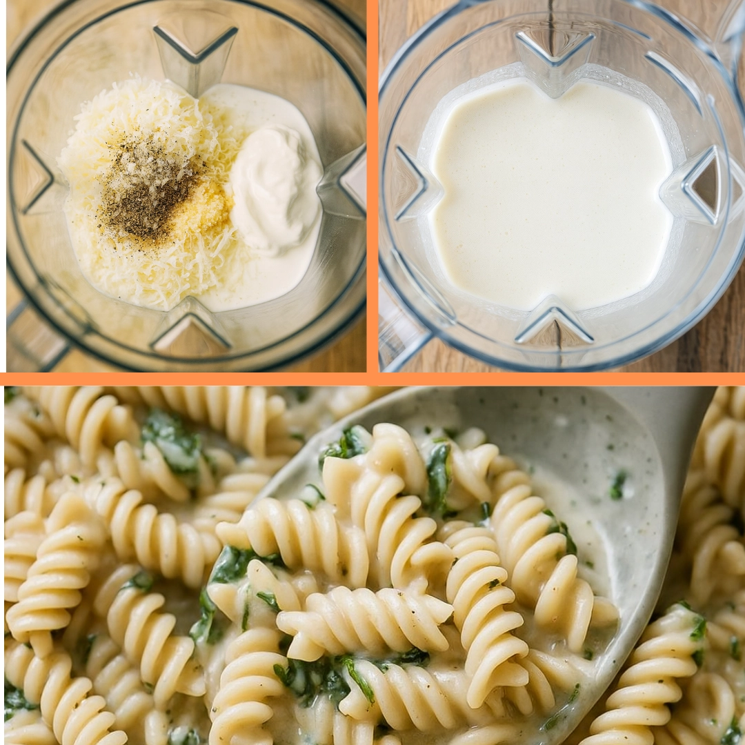 Creamy Spinach Protein Pasta in Skillet Creamy spinach protein pasta with rotini noodles coated in a rich cottage cheese sauce