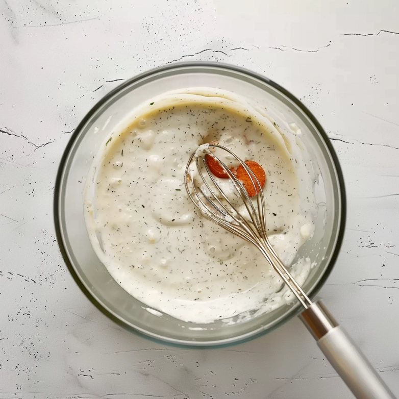 Step-by-Step Bacon Ranch Pasta Salad Recipe-b5c1-45ac-8e3c-9bfef1564ae9_result Mixing pasta, bacon, cheese, and ranch dressing together in a large bowl