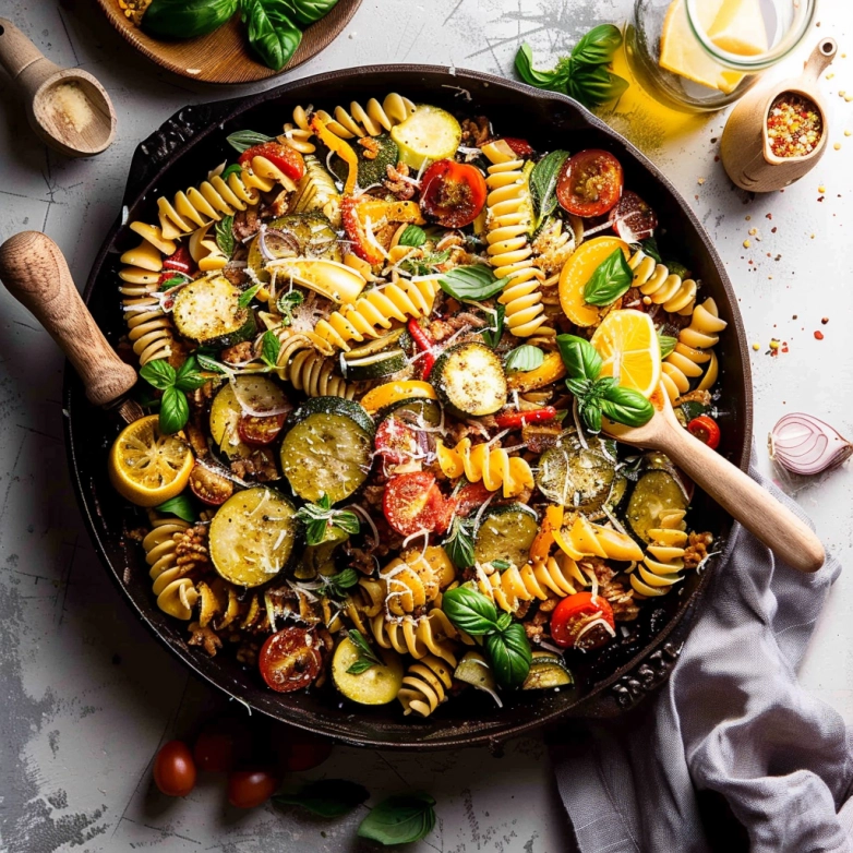 Pasta with Zucchini and Tomatoes – Fresh Italian Pasta Pasta with zucchini and tomatoes in a skillet with Parmesan
