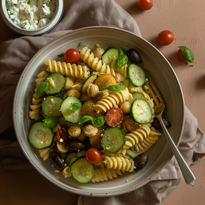 Protein Pasta Salad Recipe-9bca-4b94-be77-39f52783ded4 Protein pasta salad with chicken, beans, and fresh vegetables