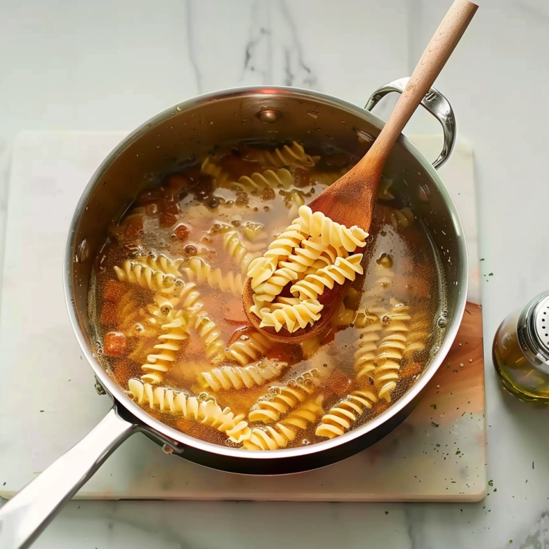 Step-by-Step Bacon Ranch Pasta Salad Recipe Mixing pasta, bacon, cheese, and ranch dressing together in a large bowl