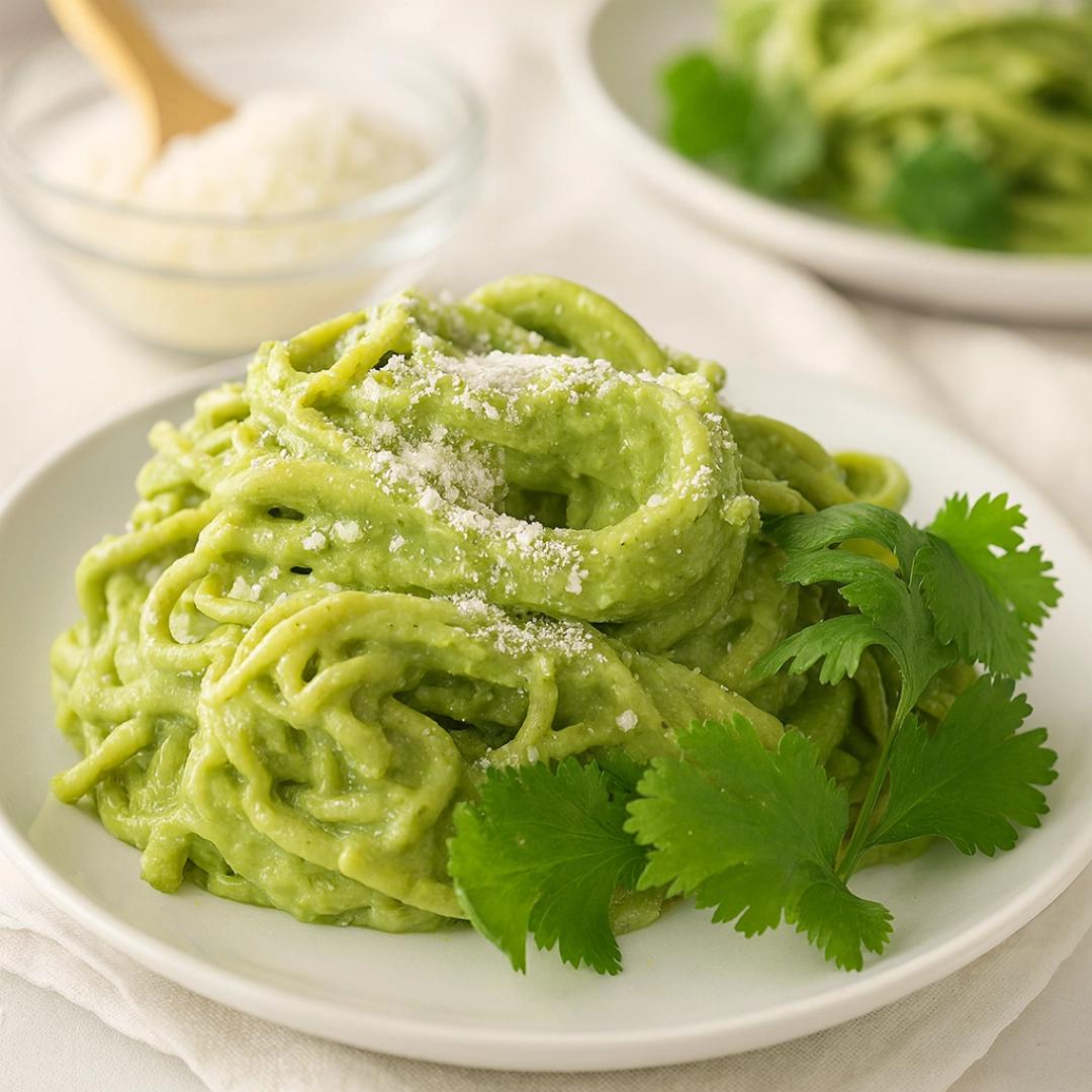 Green Spaghetti – Creamy Espagueti Verde Green Spaghetti in creamy poblano sauce topped with cheese