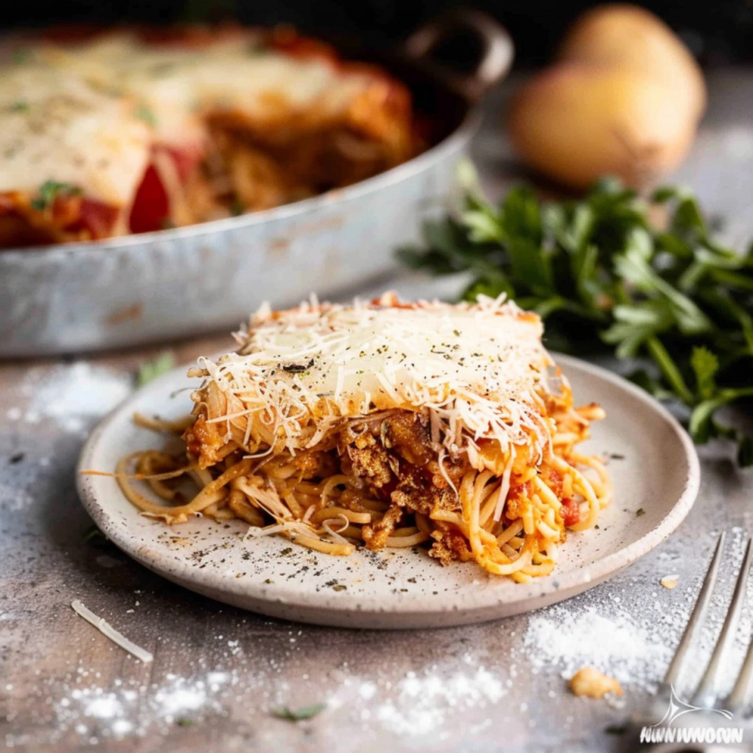 Million Dollar Spaghetti with chicken baked casserole