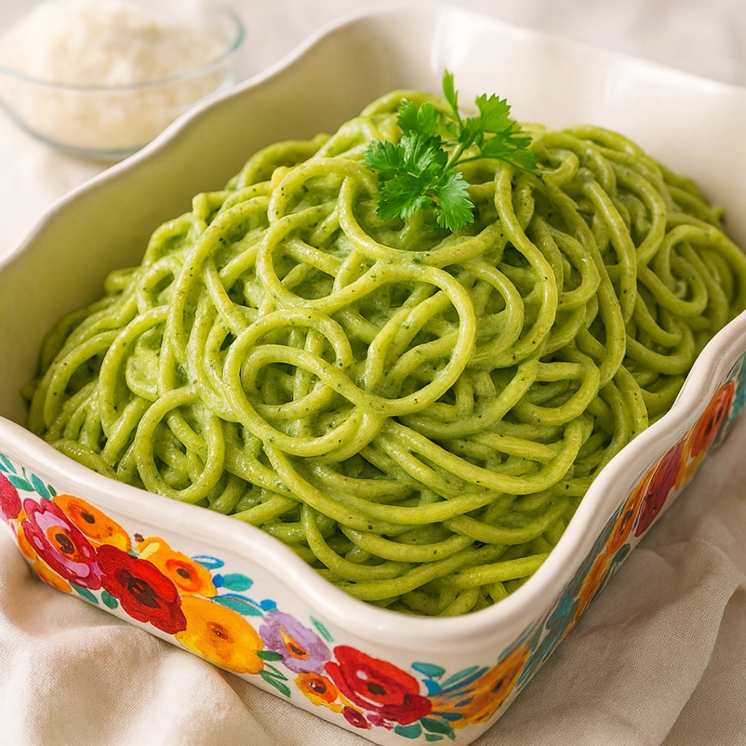 Green Spaghetti – Creamy Espagueti Verde Green Spaghetti steps—roast poblanos, blend sauce, toss with pasta