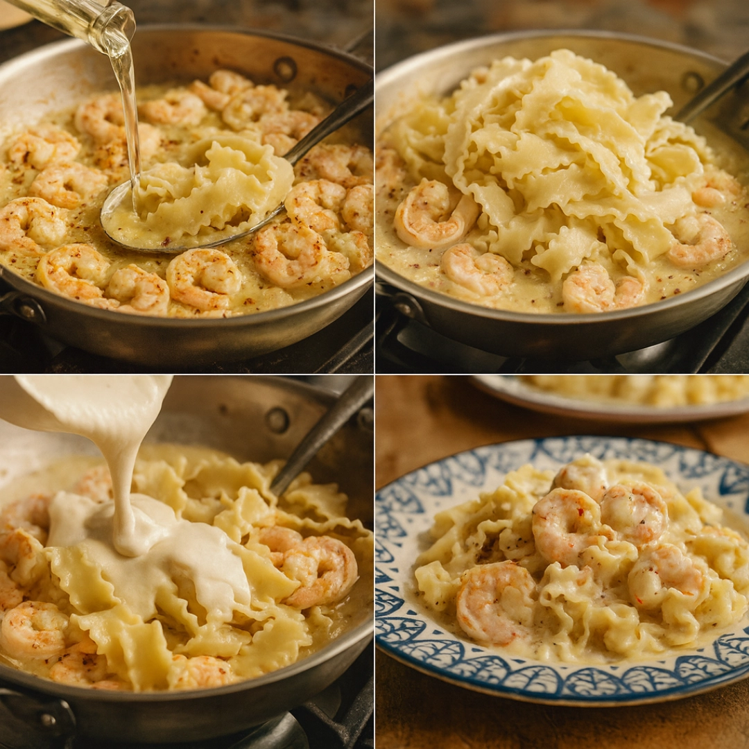 How to Make Lemon Ricotta Pasta with Shrimp Cooking lemon ricotta pasta with shrimp in a skillet