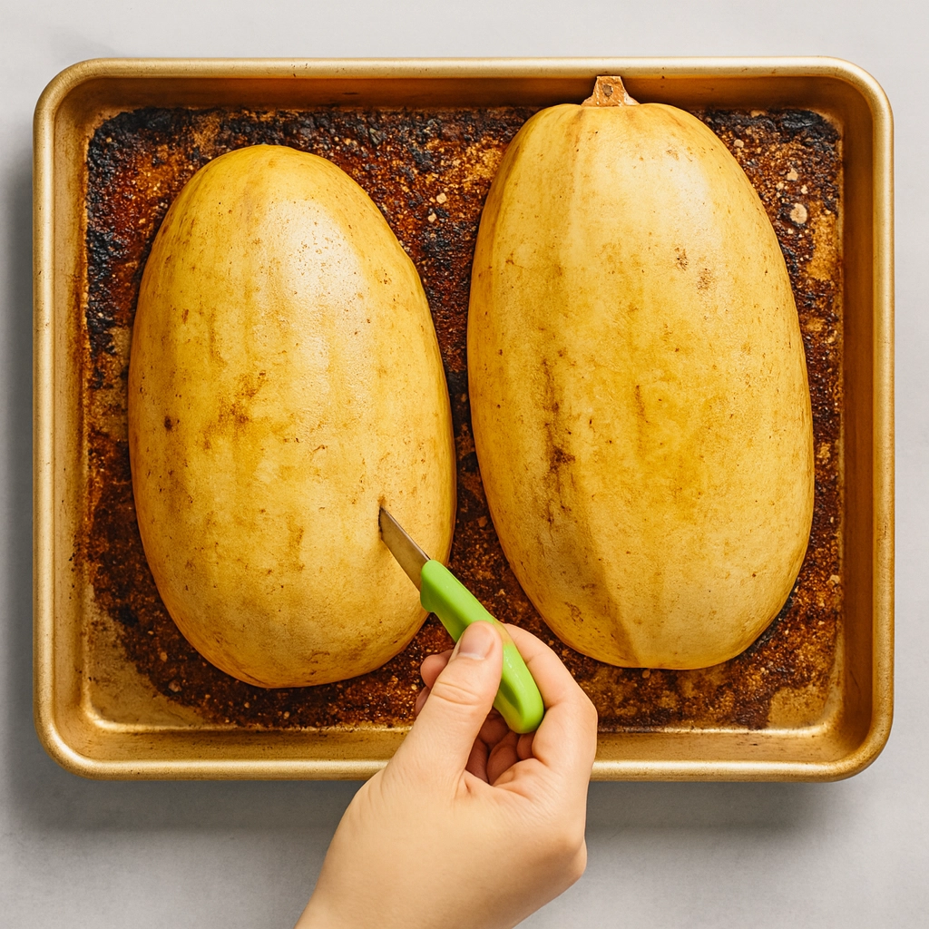 Step-by-step spaghetti squash recipe baked and shredded