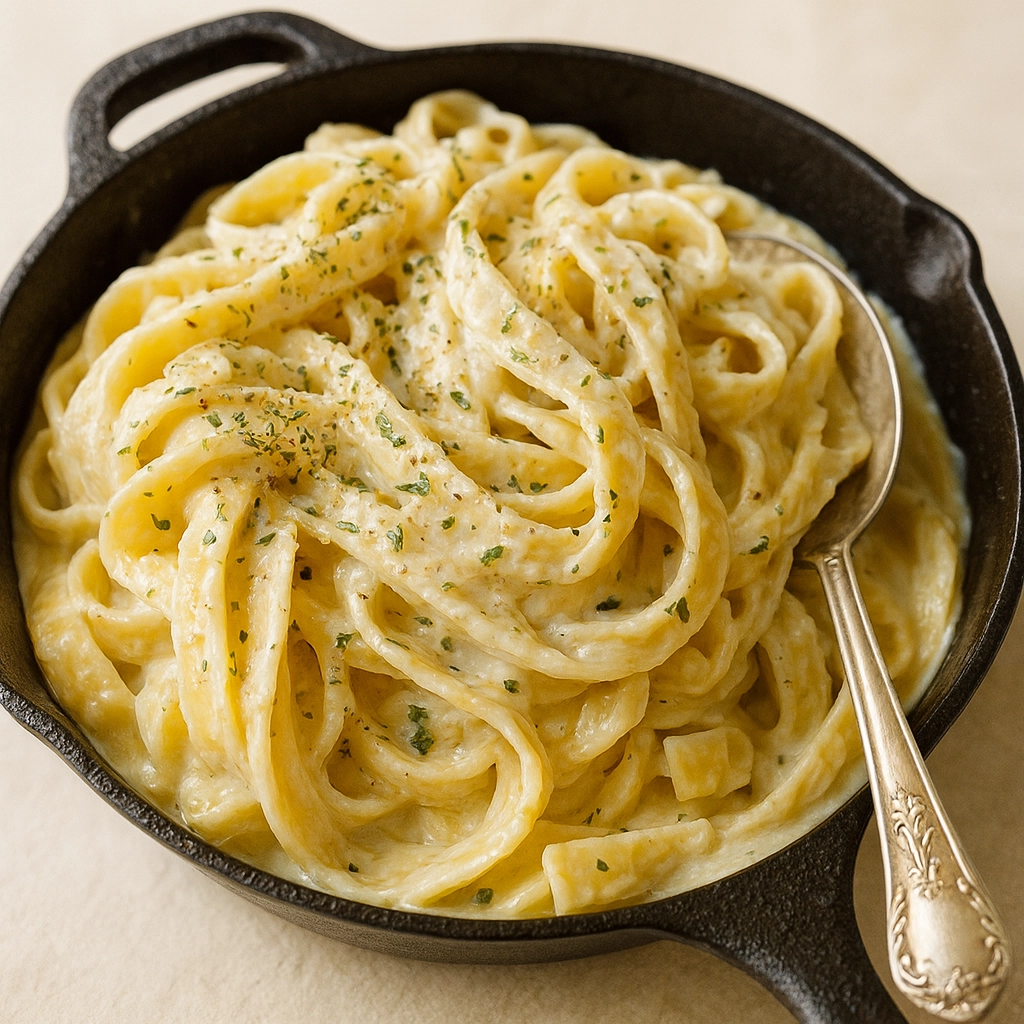 Cream cheese pasta with herbs in a creamy sauce