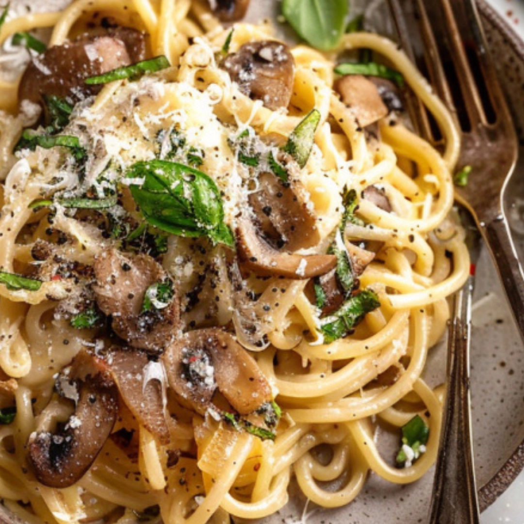 Creamy miso butter spaghetti twirled on a fork