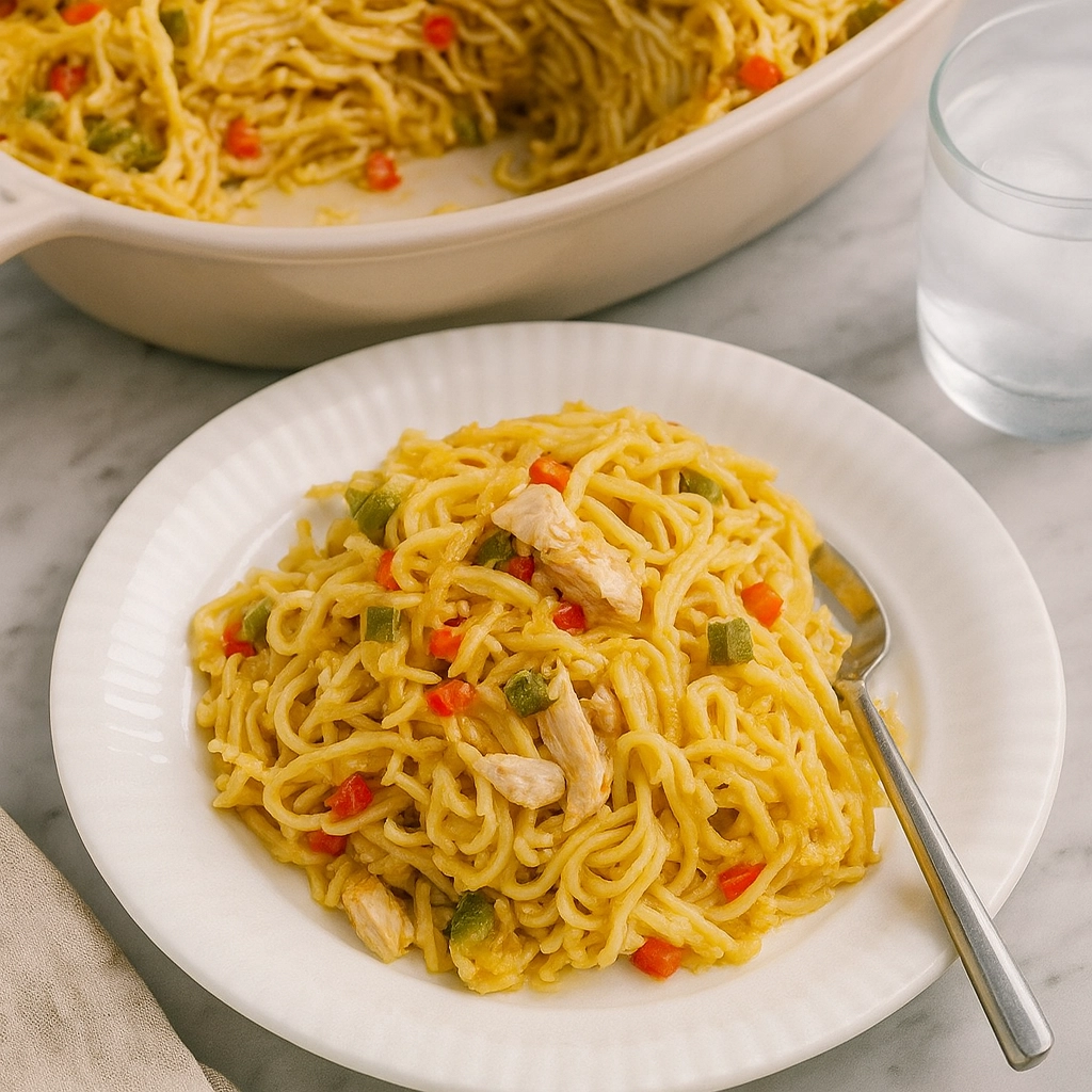 Chicken Spaghetti Casserole Recipe chicken spaghetti casserole baked with cheese and chicken
