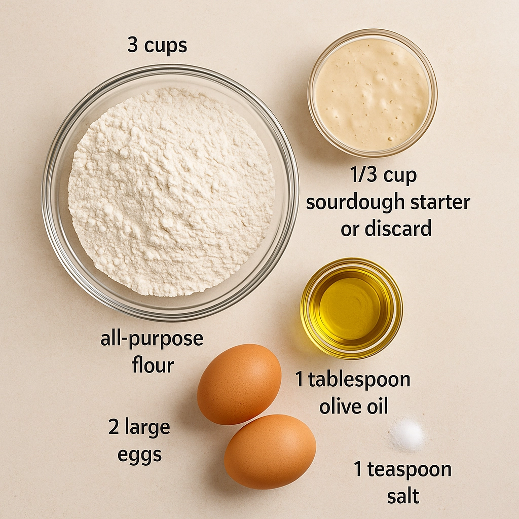 Ingredients for Sourdough Pasta sourdough pasta ingredients flour eggs starter
