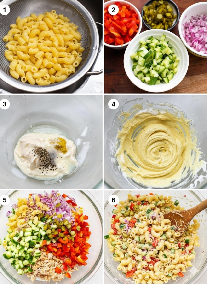 Step-by-step tuna pasta salad recipe preparation