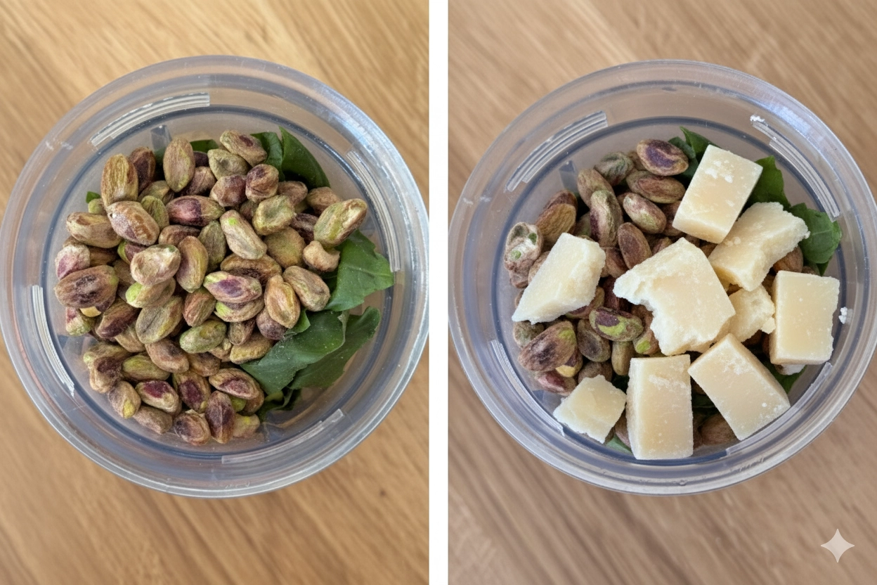 Step-by-step process of making pistachio pesto pasta with blender and spaghetti

Step-by-step process of making pistachio pesto pasta with blender and spaghetti