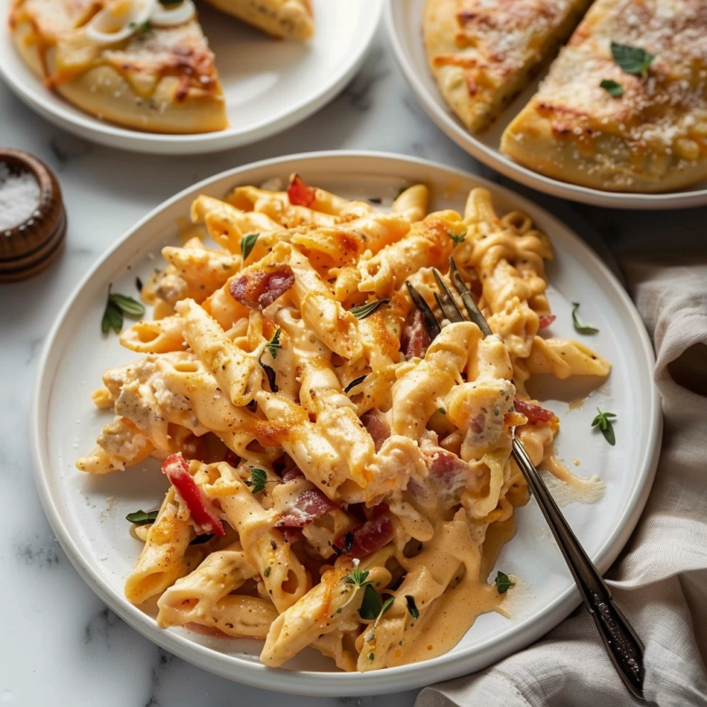 azeddinemassafi_same_food_style_soft_natural_lighting_high_deta_2541c619-9e4b-415e-8e7b-2d21c6b764fd_result creamy buffalo chicken pasta salad with ranch and spicy sauce