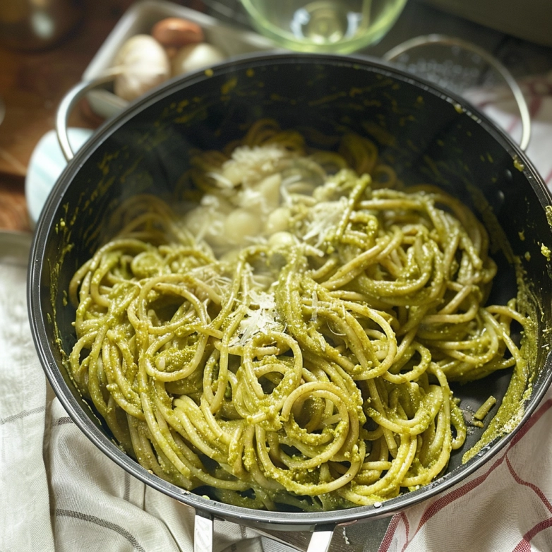 Authentic pistachio pesto pasta with creamy Sicilian pesto sauce