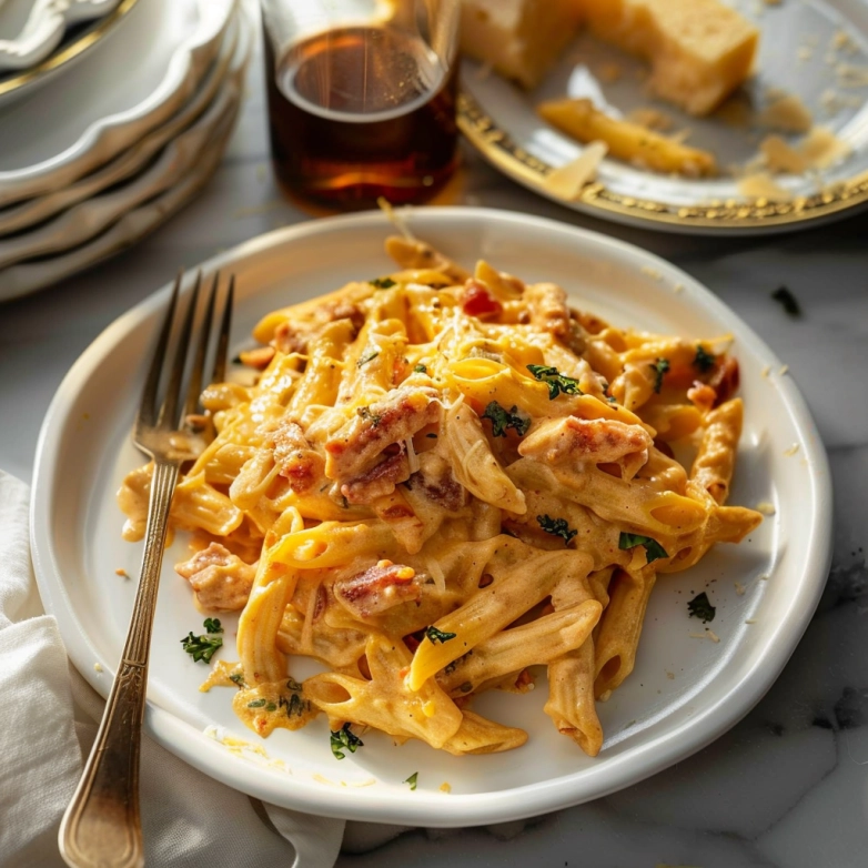 creamy buffalo chicken pasta salad with ranch and spicy sauce