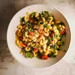 hot honey pasta in white bowl on summer table
