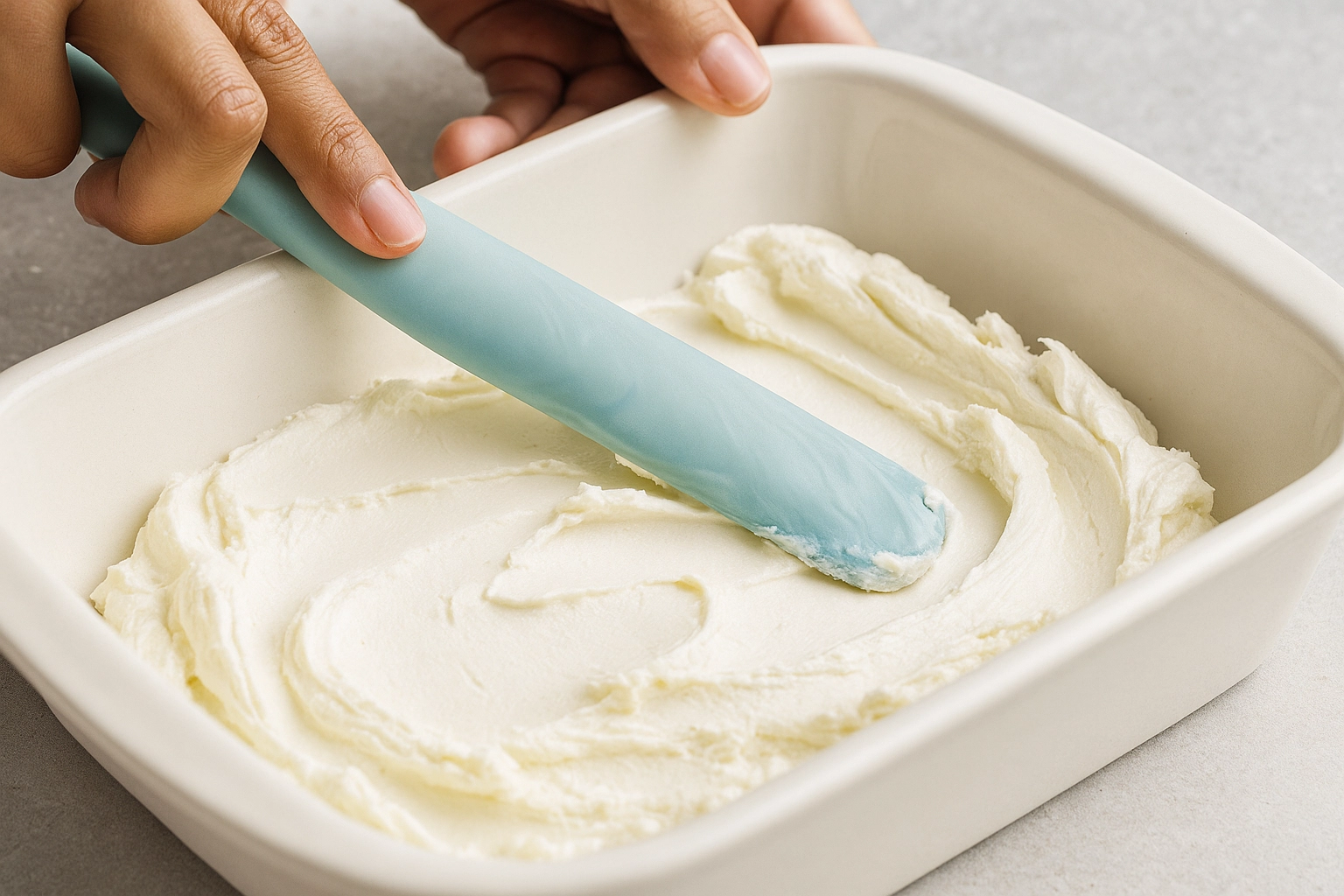 Layering buffalo chicken dip in a baking dish Layering buffalo chicken dip in a baking dish