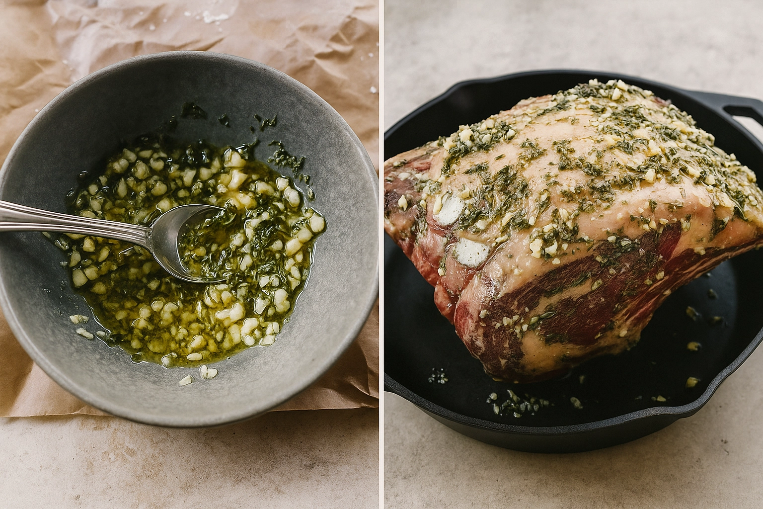 Step-by-step prime rib roast oven process with searing and roasting Step-by-step prime rib roast oven process with searing and roasting