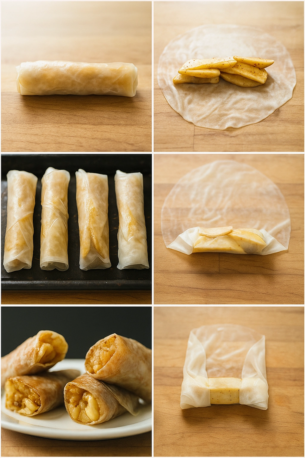 Rolling Baked Apple Pie Rice Paper Rolls with apple filling Rolling Baked Apple Pie Rice Paper Rolls with apple filling