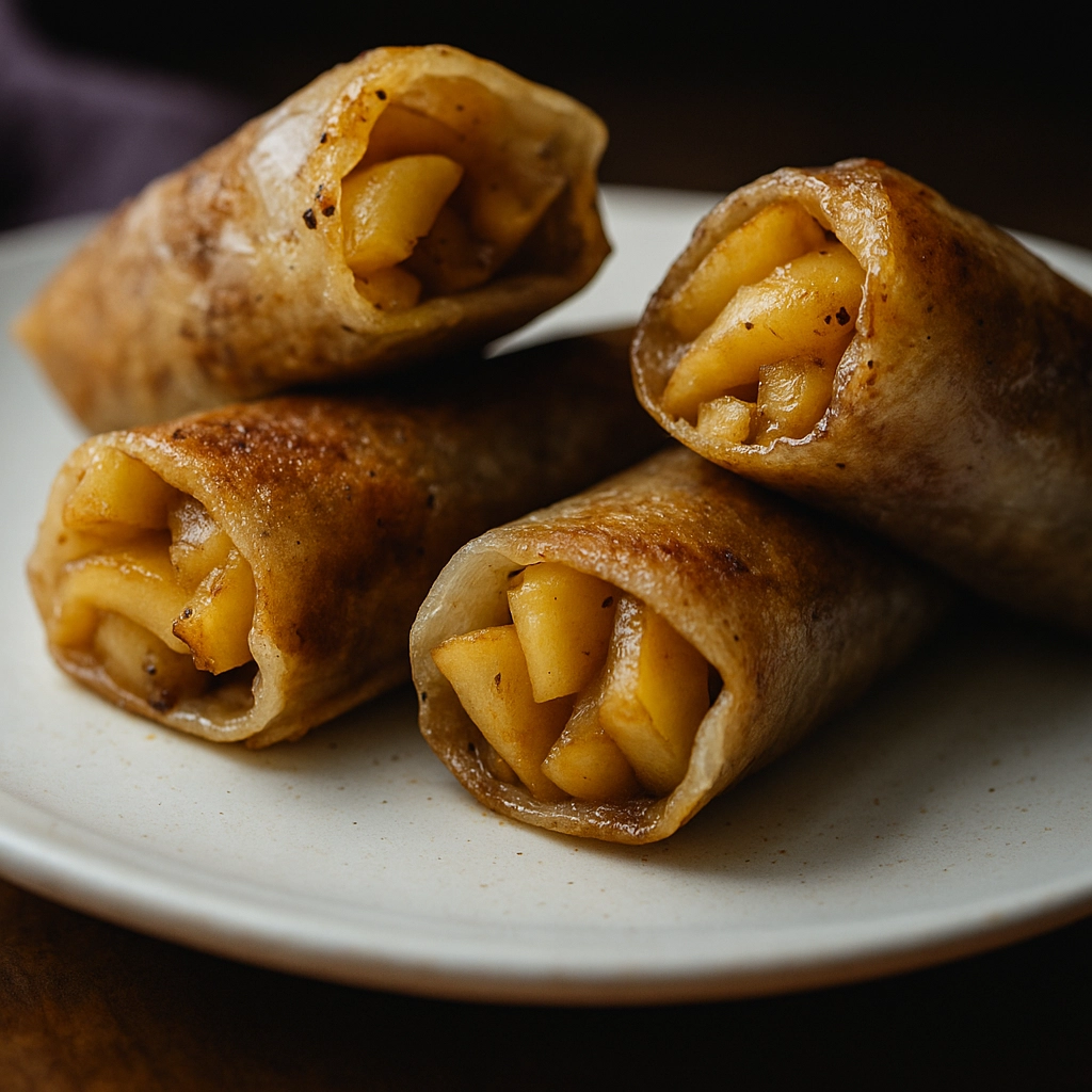 Alt: Baked Apple Pie Rice Paper Rolls with golden crisp crust and cinnamon apples