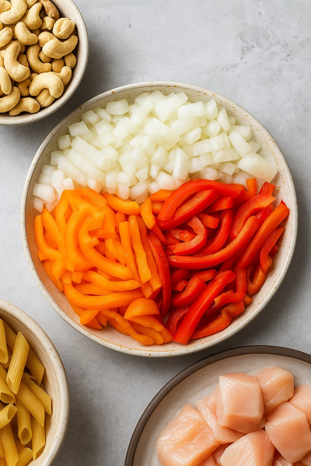 Step-by-step making of Cashew Creamy Cajun Chicken Pasta Step-by-step making of Cashew Creamy Cajun Chicken Pasta