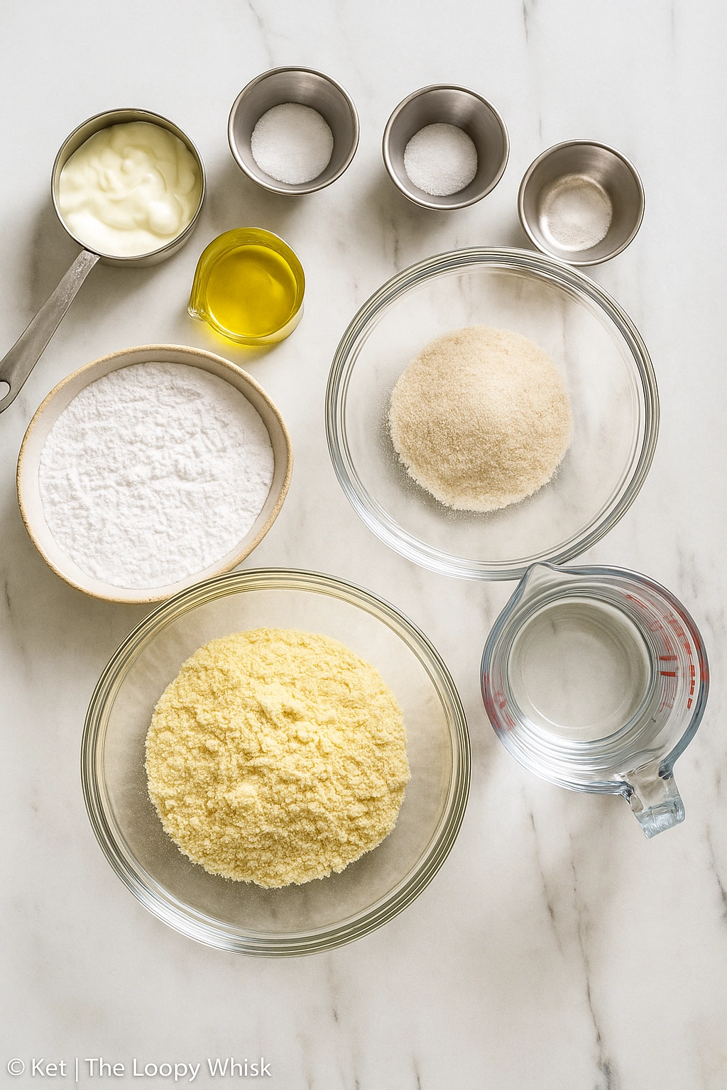 Ingredients for gluten-free naan bread arranged on a counter Ingredients for gluten-free naan bread arranged on a counter