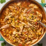 A bowl of authentic, garnished Chicken Tortilla Soup Recipe with crispy tortilla strips and avocado slices.