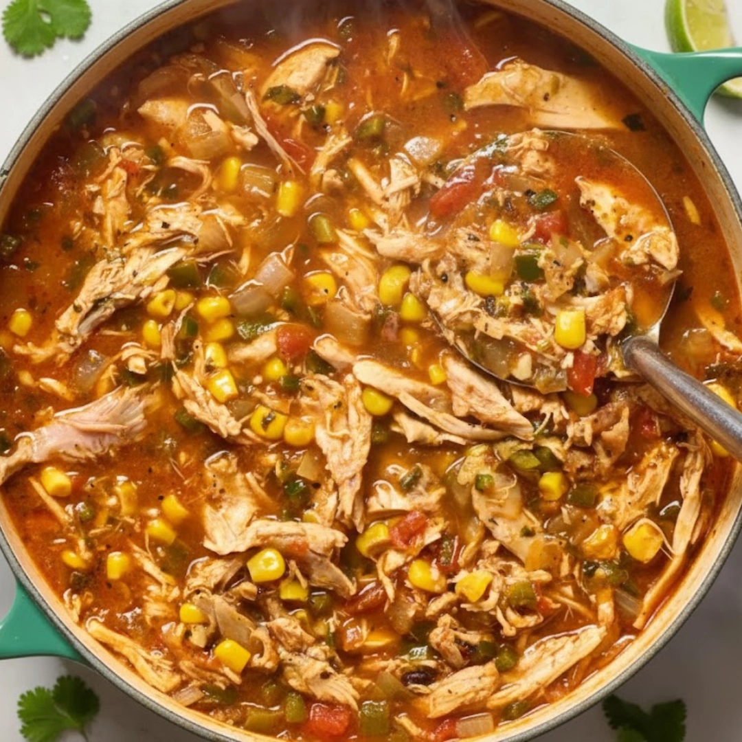 A bowl of authentic, garnished Chicken Tortilla Soup Recipe with crispy tortilla strips and avocado slices.