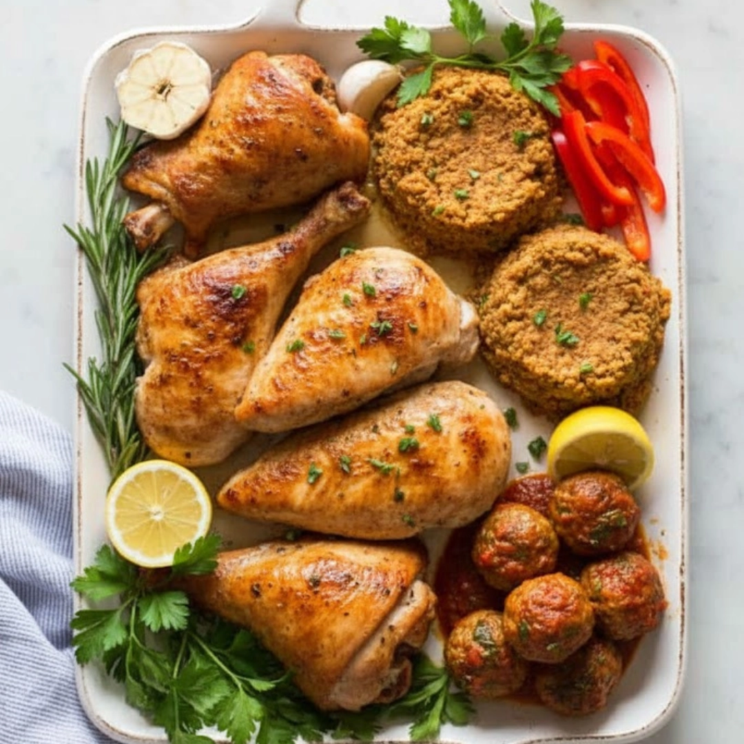 A plate of seasoned, quick-seared turkey cutlets served with roasted vegetables, representing healthy turkey recipe ideas.