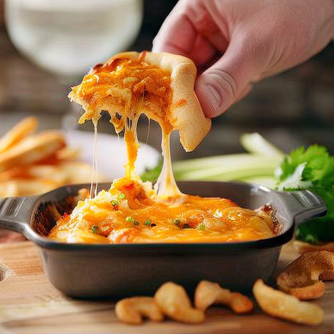 Creamy and cheesy buffalo chicken dip baked to perfection