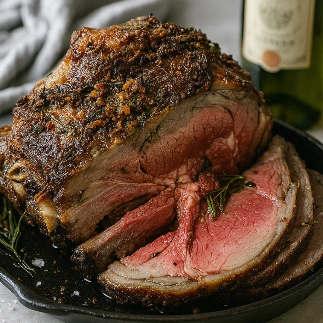 Small prime rib roast oven recipe with golden herb crust