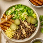 Burger Bowls with crispy potatoes and homemade sauce