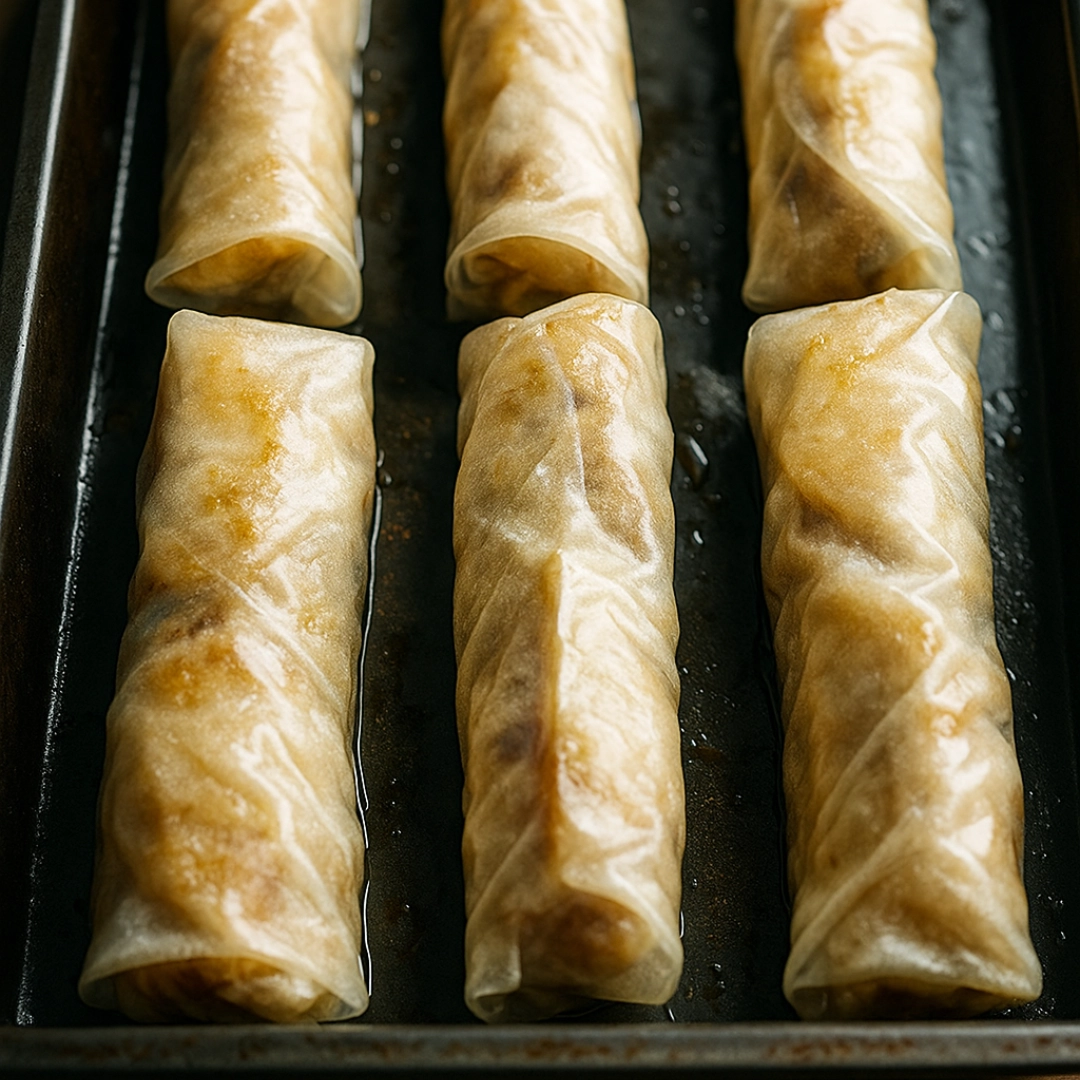 Alt: Baked Apple Pie Rice Paper Rolls with golden crisp crust and cinnamon apples Alt: Baked Apple Pie Rice Paper Rolls with golden crisp crust and cinnamon apples