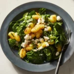 Crispy Gnocchi with Spinach and Feta Recipe served in skillet