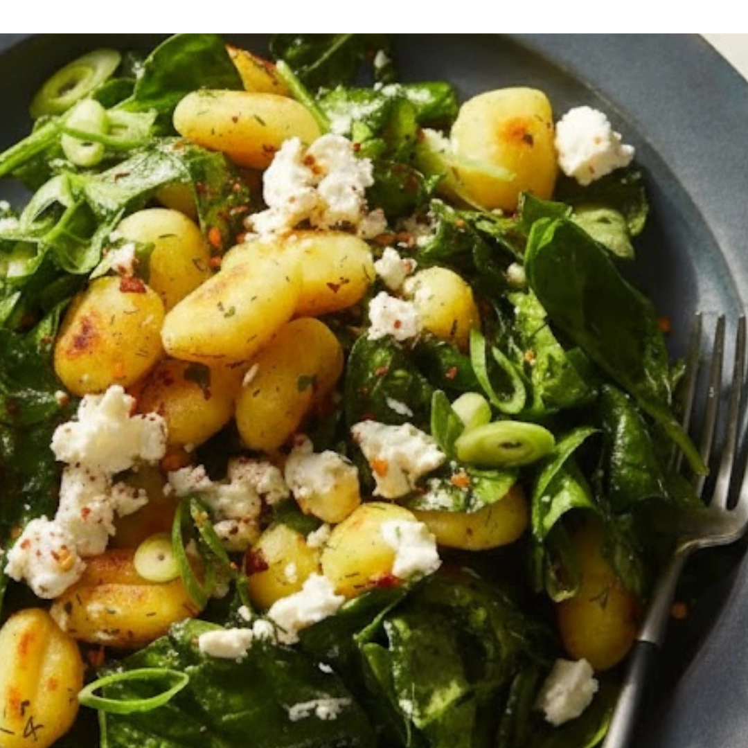 Crispy Gnocchi with Spinach and Feta Recipe served in skillet Crispy Gnocchi with Spinach and Feta Recipe served in skillet