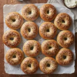 Air Fryer Bagels baked golden brown in the air fryer basket