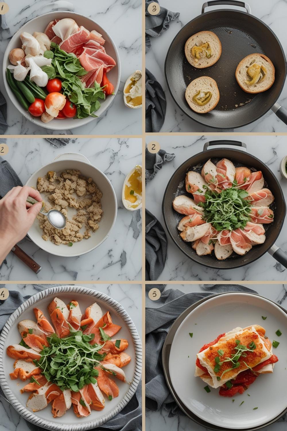 Step-by-step preparation of keto chicken cordon bleu in professional kitchen