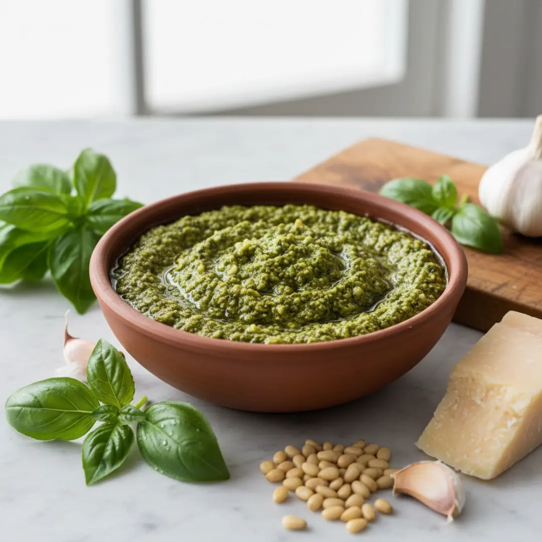 authentic basil pesto recipe, traditional pesto sauce ingredients, homemade genovese pesto instructions